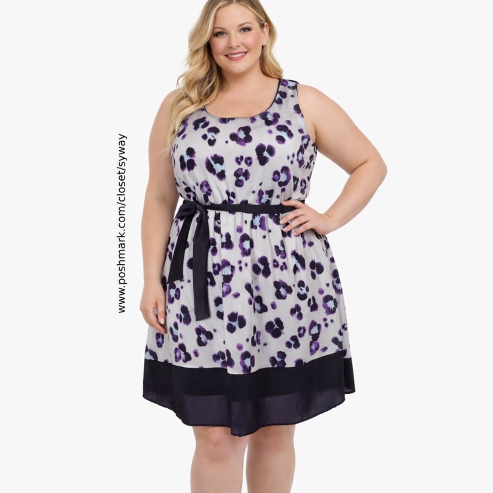 Lane Bryant Floral Fit and Flare Elastic Tie Waist Dress